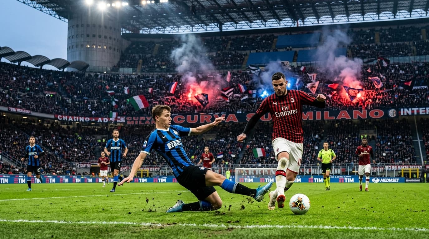 Italian Serie A Milan derby match atmosphere with passionate supporters